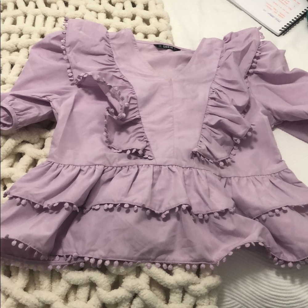 SHEIN LIGHT PURPLE RUFFLE TOP - Picture 2 of 6